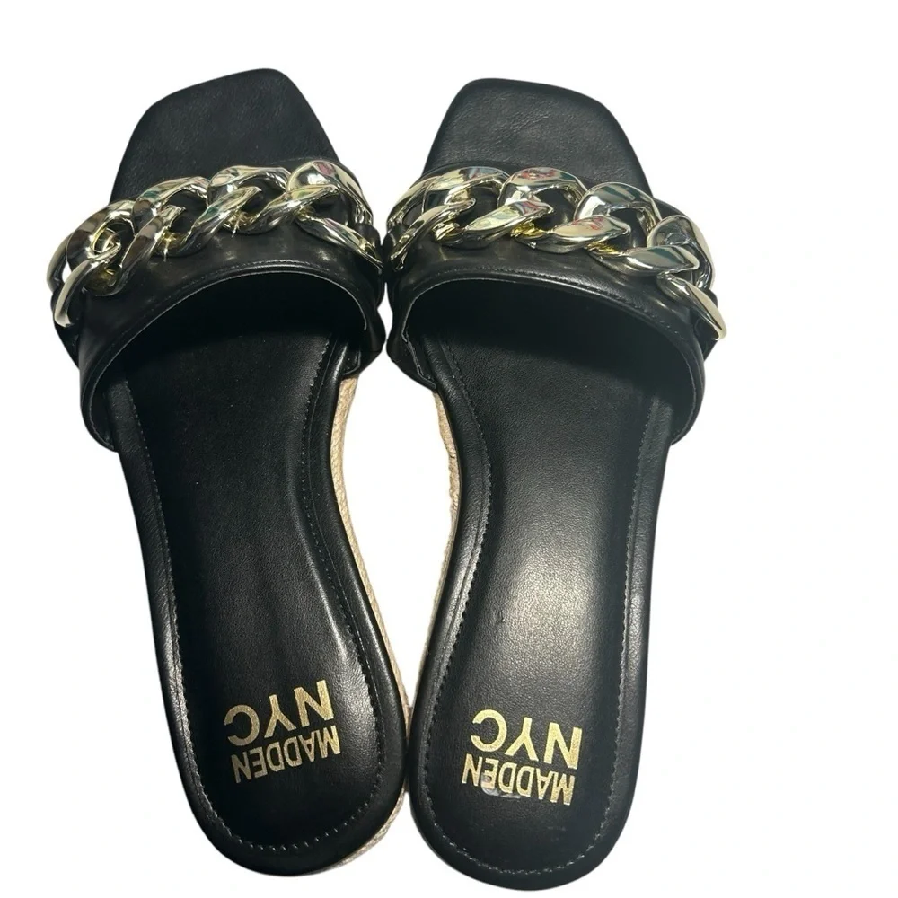 Madden NYC Wedge Silver Toned Chain Espadrille Slide Sandals Sz 9
